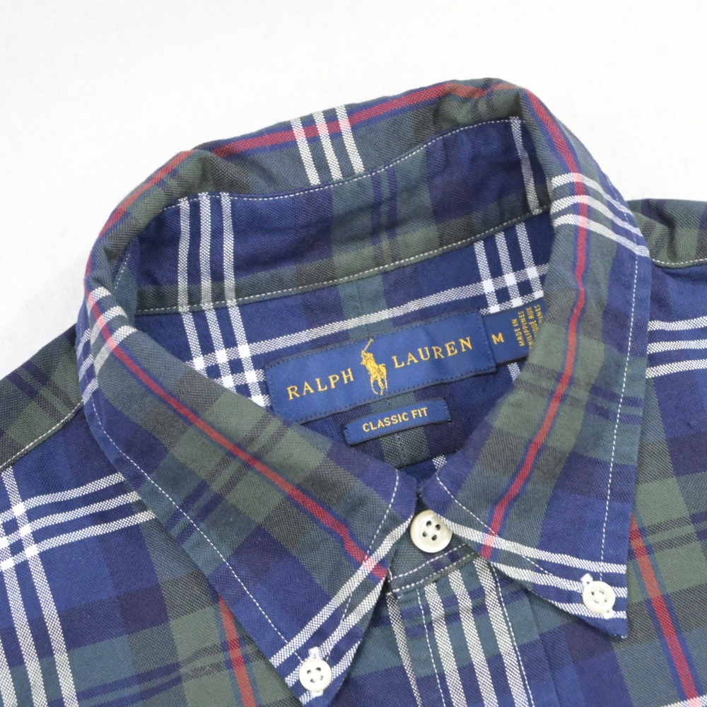 Ralph Lauren Button Up Mens M Classic Fit Blue Green Plaid Long Sleeve Pony Logo - Picture 7 of 12
